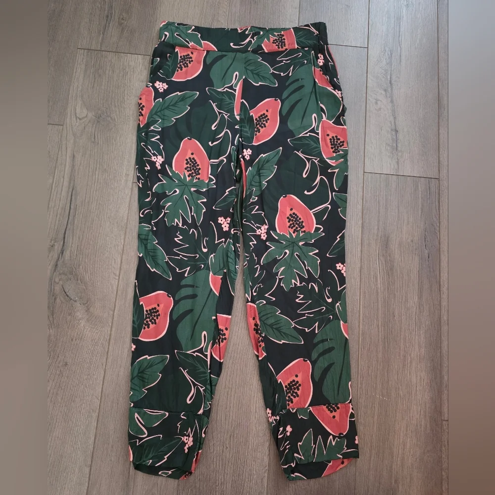 Smash + Tess - Birds Papaya - Silk Papaya Print Pants - Size Small - Picture 4 of 7